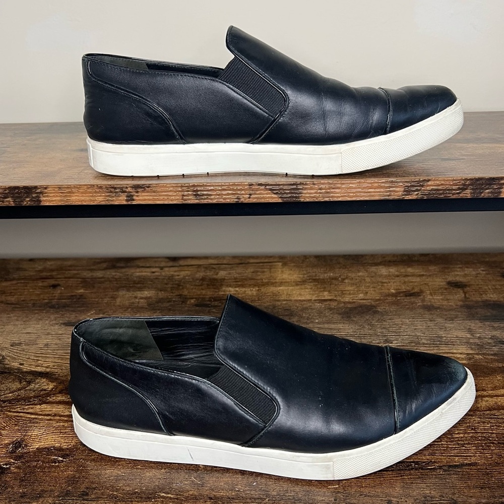 Vince Paeyre Black Leather Point Toe Platform Loafer Slip On Sneakers Women's 7